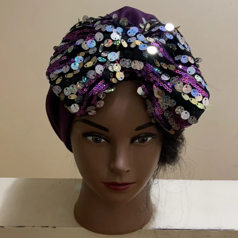 Purple Sequin Women's Turban